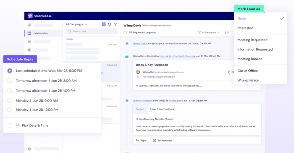 Smartlead lead categorization interface